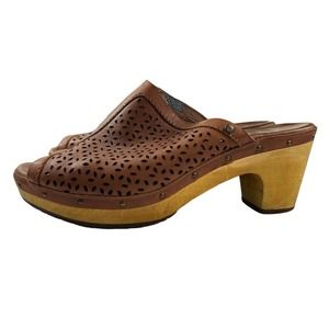 UGG Australia Brown Leather‎ Ansel Open Toe Wedge Heel Sandal Sz 9
